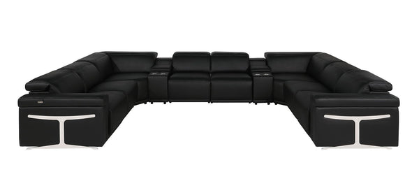 HomeRoots Black Italian Leather U-Shaped Sectional: Power Reclining Comfort & Modern Design for 8 People 634693