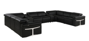 HomeRoots Black Italian Leather U-Shaped Sectional: Power Reclining Comfort & Modern Design for 8 People 634693