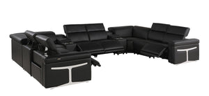 HomeRoots Black Italian Leather U-Shaped Sectional: Power Reclining Comfort & Modern Design for 8 People 634693
