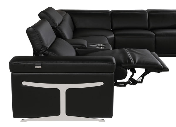 HomeRoots Black Italian Leather U-Shaped Sectional: Power Reclining Comfort & Modern Design for 8 People 634693