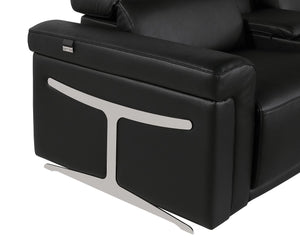 HomeRoots Black Italian Leather U-Shaped Sectional: Power Reclining Comfort & Modern Design for 8 People 634693