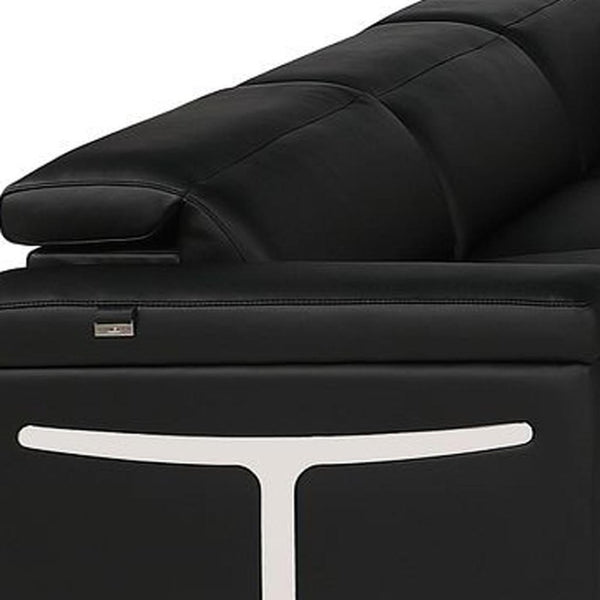 HomeRoots Black Italian Leather U-Shaped Sectional: Power Reclining Comfort & Modern Design for 8 People 634693