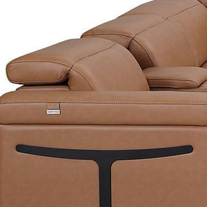 HomeRoots Chestnut Luxurious Italian Leather U-Shaped Sectional with Power Recliners & Console for Comfort 634694