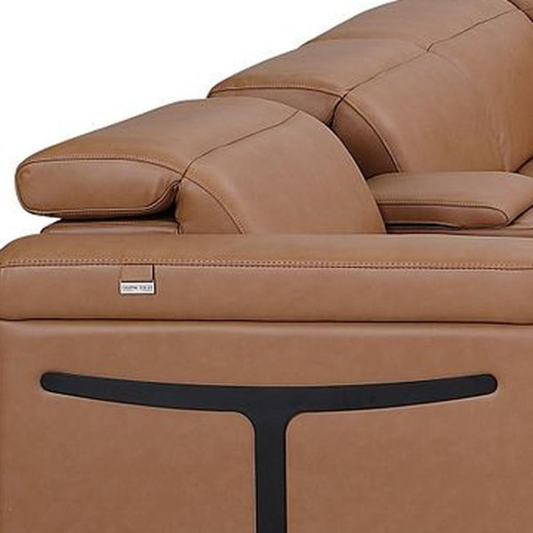 HomeRoots Chestnut Luxurious Italian Leather U-Shaped Sectional with Power Recliners & Console for Comfort 634694