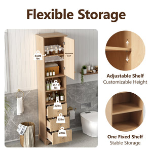 English Elm 67.7" Tall Freestanding Bathroom Cabinet with 3 Drawers, Open Shelves, Gold Handles, Anti-Tip Safety N729P335604O