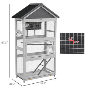 English Elm Pawhut Outdoor Wooden Aviary Cottage Style Bird Habitat with Perches Ladder Birdhouse W2225P229165