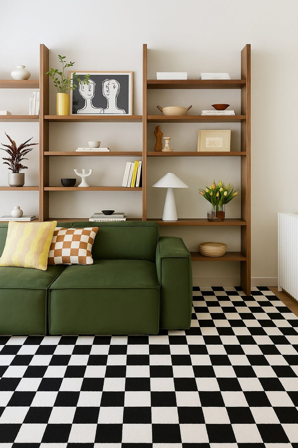 HomeRoots 5' Black and White Checkered Area Rug - Stylish, Stain-Resistant Design for Modern Living Spaces 5' X 8' 634762