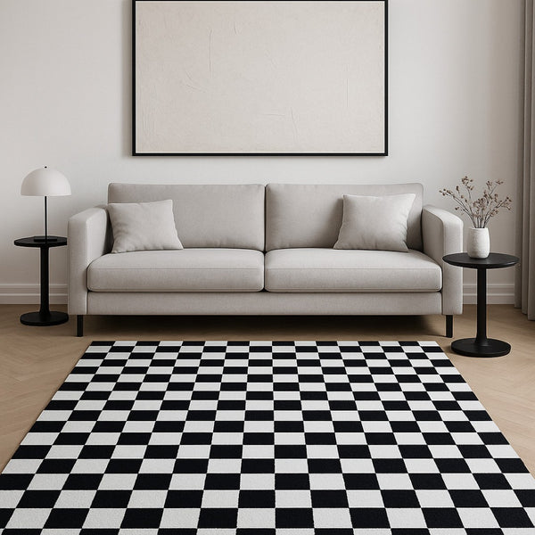 HomeRoots 5' Black and White Checkered Area Rug - Stylish, Stain-Resistant Design for Modern Living Spaces 5' X 8' 634762
