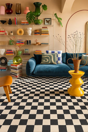 HomeRoots 5' Black and White Checkered Area Rug - Stylish, Stain-Resistant Design for Modern Living Spaces 7' X 10' 634763