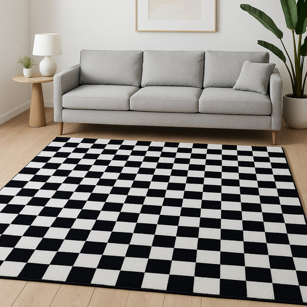 HomeRoots 5' Black and White Checkered Area Rug - Stylish, Stain-Resistant Design for Modern Living Spaces 7' X 10' 634763