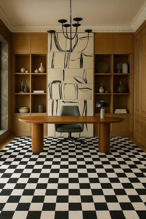 HomeRoots 5' Black and White Checkered Area Rug - Stylish, Stain-Resistant Design for Modern Living Spaces 7' X 10' 634763
