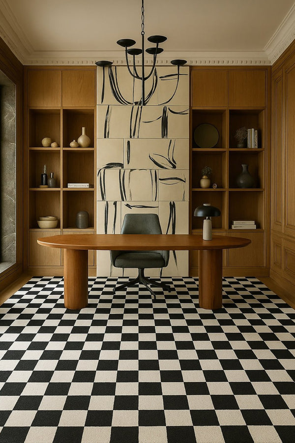 HomeRoots 5' Black and White Checkered Area Rug - Stylish, Stain-Resistant Design for Modern Living Spaces 7' X 10' 634763