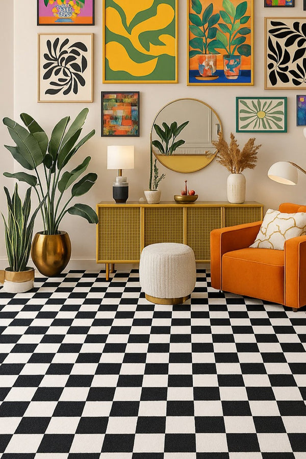 HomeRoots 5' Black and White Checkered Area Rug - Stylish, Stain-Resistant Design for Modern Living Spaces 7' X 10' 634763