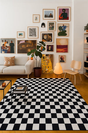 HomeRoots 5' Black and White Checkered Area Rug - Stylish, Stain-Resistant Design for Modern Living Spaces 8' X 11' 634764