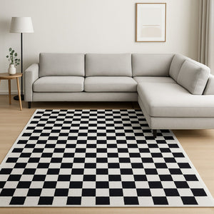 HomeRoots 5' Black and White Checkered Area Rug - Stylish, Stain-Resistant Design for Modern Living Spaces 8' X 11' 634764