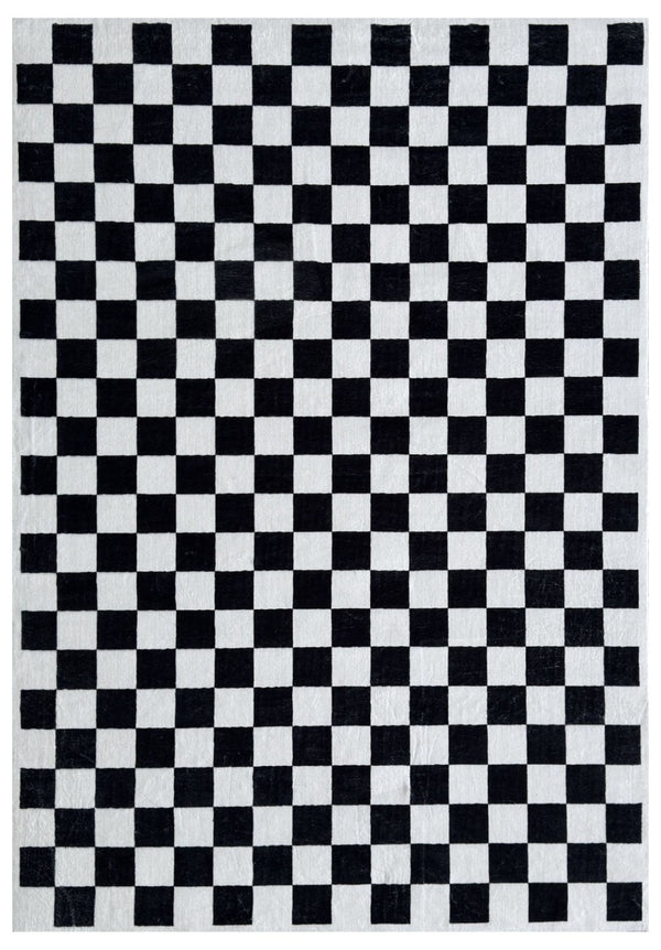 HomeRoots 5' Black and White Checkered Area Rug - Stylish, Stain-Resistant Design for Modern Living Spaces 8' X 11' 634764