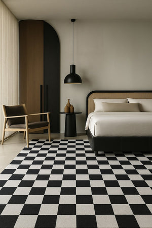 HomeRoots 5' Black and White Checkered Area Rug - Stylish, Stain-Resistant Design for Modern Living Spaces 8' X 11' 634764
