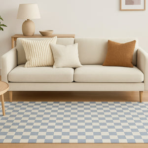 HomeRoots 5' Stylish Blue and Off-White Checkered Area Rug for Modern Homes - Durable, Stain-Resistant Design 5' X 8' 634766