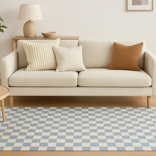 HomeRoots 5' Stylish Blue and Off-White Checkered Area Rug for Modern Homes - Durable, Stain-Resistant Design 5' X 8' 634766