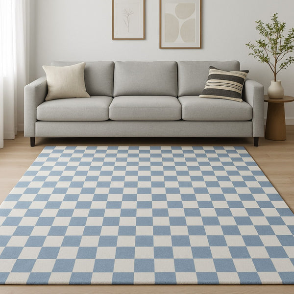 HomeRoots 5' Stylish Blue and Off-White Checkered Area Rug for Modern Homes - Durable, Stain-Resistant Design 7' X 10' 634767