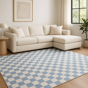 HomeRoots 5' Stylish Blue and Off-White Checkered Area Rug for Modern Homes - Durable, Stain-Resistant Design 8' X 11' 634768