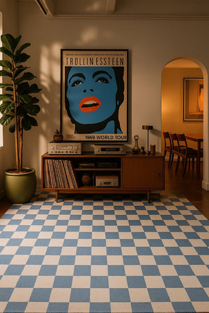 HomeRoots 5' Stylish Blue and Off-White Checkered Area Rug for Modern Homes - Durable, Stain-Resistant Design 8' X 11' 634768