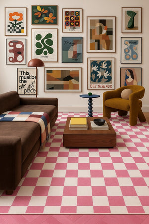 HomeRoots 5' Pink and Off-White Checkered Area Rug - Soft, Durable Design for Modern Living Spaces and Families 5' X 8' 634770