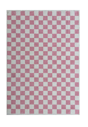 HomeRoots 5' Pink and Off-White Checkered Area Rug - Soft, Durable Design for Modern Living Spaces and Families 7' X 10' 634771