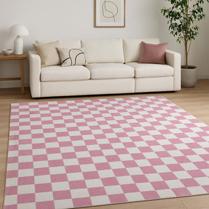 HomeRoots 5' Pink and Off-White Checkered Area Rug - Soft, Durable Design for Modern Living Spaces and Families 7' X 10' 634771