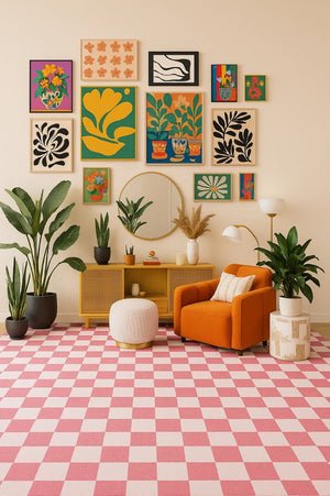HomeRoots 5' Pink and Off-White Checkered Area Rug - Soft, Durable Design for Modern Living Spaces and Families 7' X 10' 634771