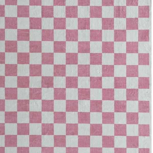 HomeRoots 5' Pink and Off-White Checkered Area Rug - Soft, Durable Design for Modern Living Spaces and Families 8' X 11' 634772