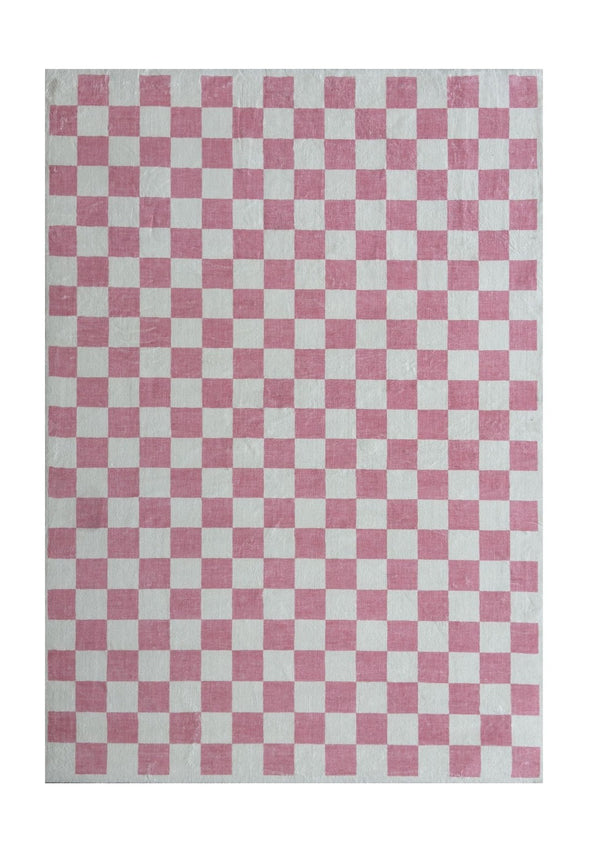 HomeRoots 5' Pink and Off-White Checkered Area Rug - Soft, Durable Design for Modern Living Spaces and Families 8' X 11' 634772
