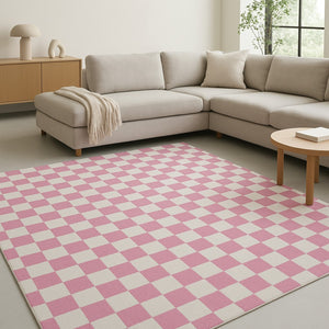 HomeRoots 5' Pink and Off-White Checkered Area Rug - Soft, Durable Design for Modern Living Spaces and Families 8' X 11' 634772