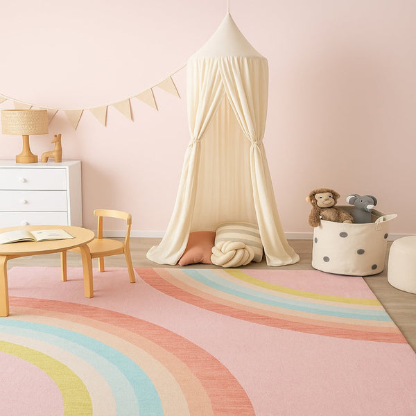 HomeRoots 5' Colorful Rainbow Area Rug for Kids' Rooms - Durable, Easy-Care, Whimsical Design for Playful Spaces 5' X 8' 634774