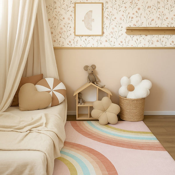 HomeRoots 5' Colorful Rainbow Area Rug for Kids' Rooms - Durable, Easy-Care, Whimsical Design for Playful Spaces 7' X 10' 634775