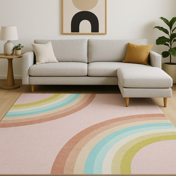 HomeRoots 5' Colorful Rainbow Area Rug for Kids' Rooms - Durable, Easy-Care, Whimsical Design for Playful Spaces 8' X 11' 634776
