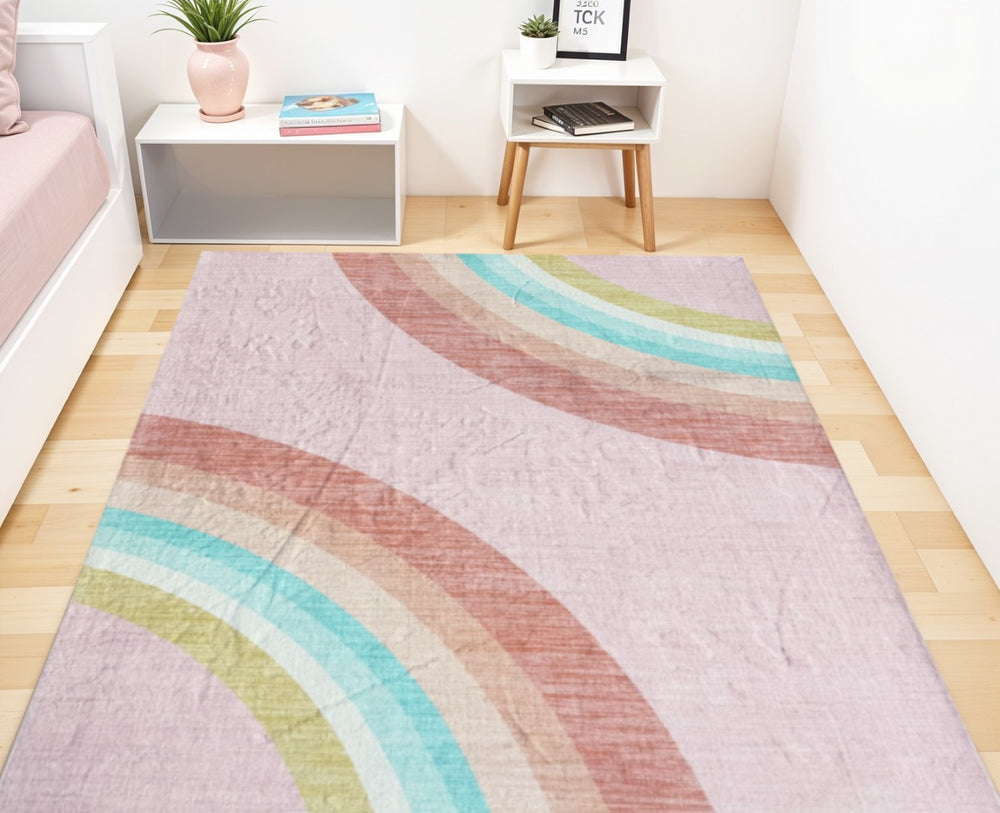 HomeRoots 5' Colorful Rainbow Area Rug for Kids' Rooms - Durable, Easy-Care, Whimsical Design for Playful Spaces 8' X 11' 634776