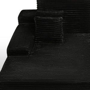 HomeRoots 82" Black Corduroy Modular Sofa Chaise with Plush Pillows for Ultimate Comfort & Style Upgrade 634781