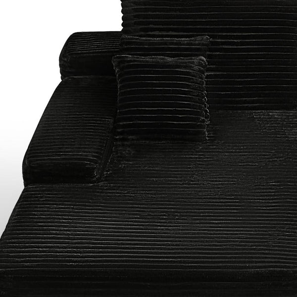 HomeRoots 82" Black Corduroy Modular Sofa Chaise with Plush Pillows for Ultimate Comfort & Style Upgrade 634781