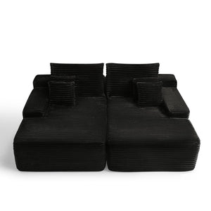 HomeRoots 82" Black Corduroy Modular Sofa Chaise with Plush Pillows for Ultimate Comfort & Style Upgrade 634781