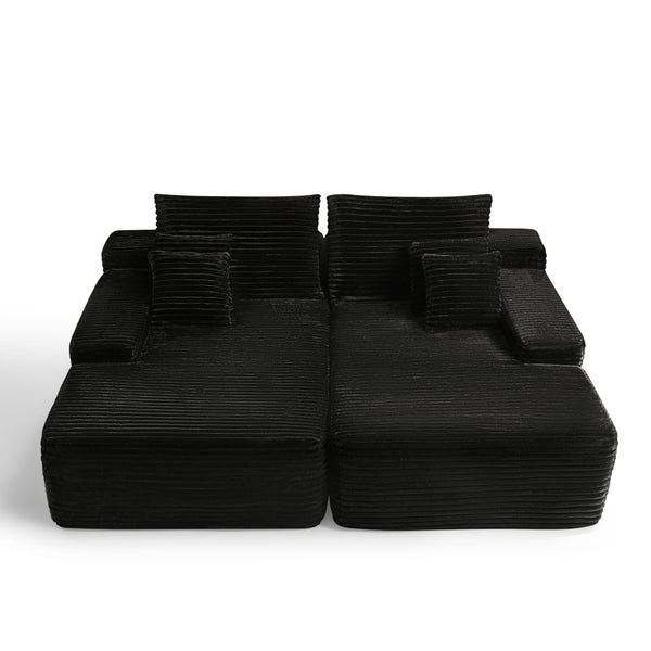 HomeRoots 82" Black Corduroy Modular Sofa Chaise with Plush Pillows for Ultimate Comfort & Style Upgrade 634781
