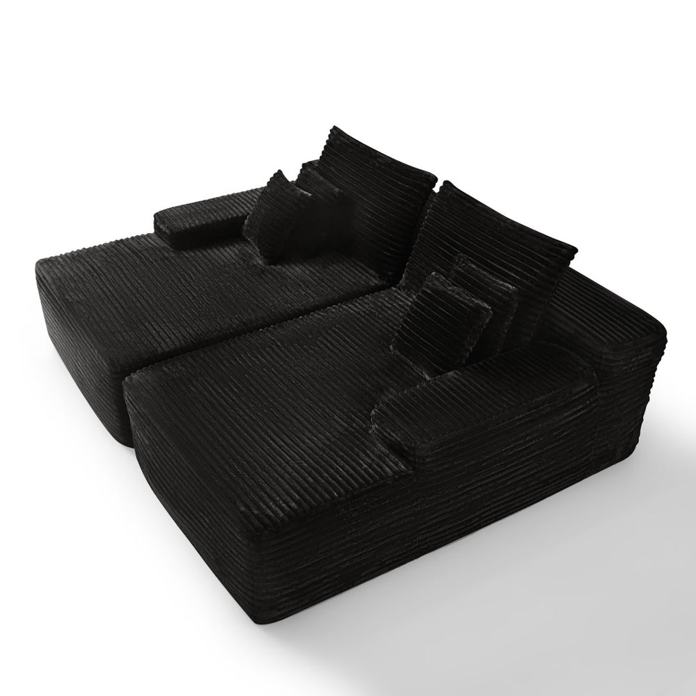 HomeRoots 82" Black Corduroy Modular Sofa Chaise with Plush Pillows for Ultimate Comfort & Style Upgrade 634781
