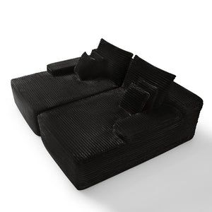 HomeRoots 82" Black Corduroy Modular Sofa Chaise with Plush Pillows for Ultimate Comfort & Style Upgrade 634781