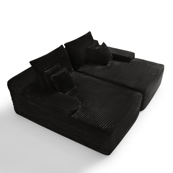 HomeRoots 82" Black Corduroy Modular Sofa Chaise with Plush Pillows for Ultimate Comfort & Style Upgrade 634781