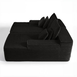HomeRoots 82" Black Corduroy Modular Sofa Chaise with Plush Pillows for Ultimate Comfort & Style Upgrade 634781