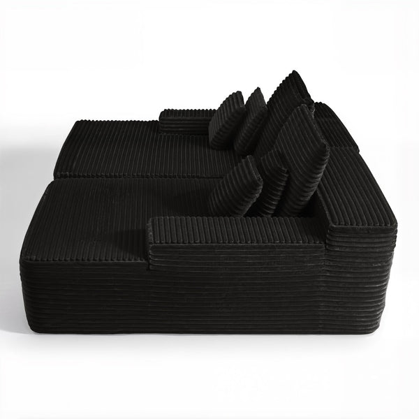 HomeRoots 82" Black Corduroy Modular Sofa Chaise with Plush Pillows for Ultimate Comfort & Style Upgrade 634781