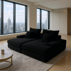 HomeRoots 82" Black Corduroy Modular Sofa Chaise with Plush Pillows for Ultimate Comfort & Style Upgrade 634781