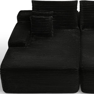 HomeRoots 82" Black Corduroy Modular Sofa Chaise with Plush Pillows for Ultimate Comfort & Style Upgrade 634781