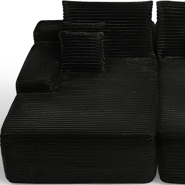 HomeRoots 82" Black Corduroy Modular Sofa Chaise with Plush Pillows for Ultimate Comfort & Style Upgrade 634781
