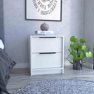 English Elm Kaia Nightstand with Two Smooth-Glide Drawers, Aluminum Handles, Compact Stain-Resistant Finish White 22.4 L x 21.7 W x 6.3 H B20091876